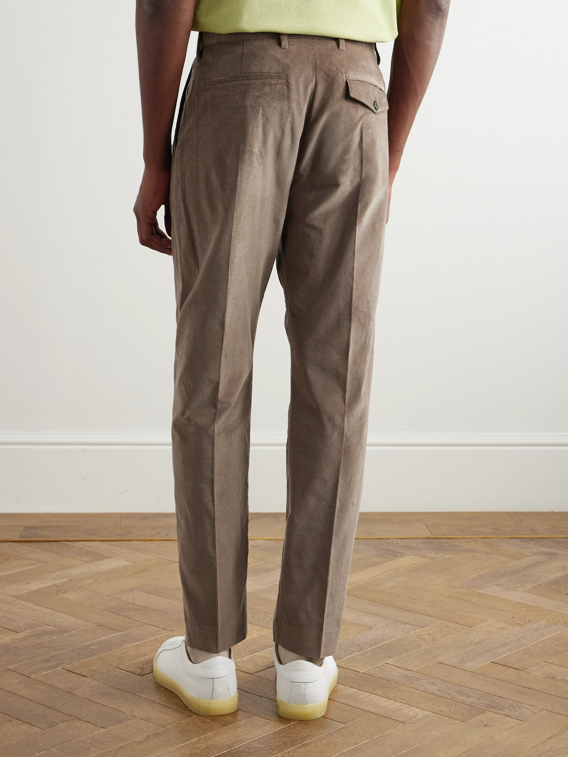 Shop Paul Smith Tapered Pleated Cotton-corduroy Trousers In Brown