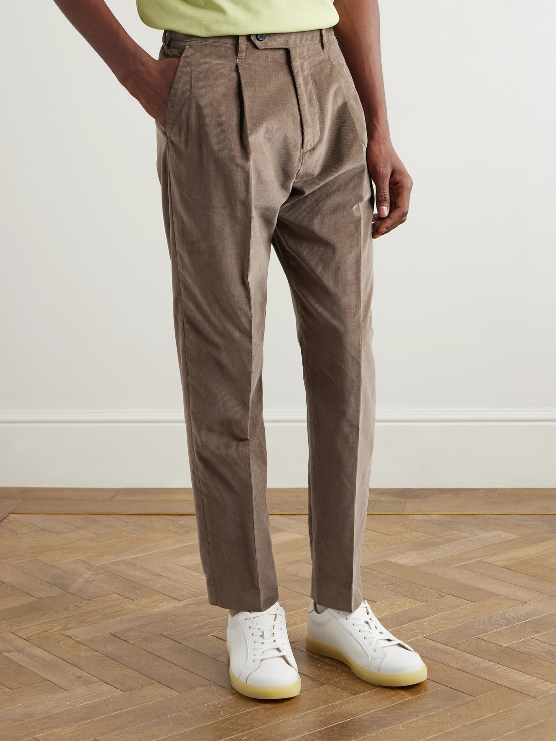 PAUL SMITH TAPERED PLEATED COTTON-CORDUROY TROUSERS