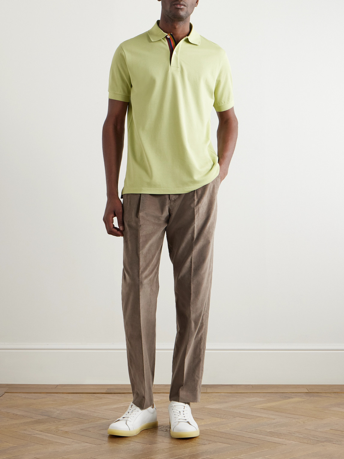 PAUL SMITH TAPERED PLEATED COTTON-CORDUROY TROUSERS