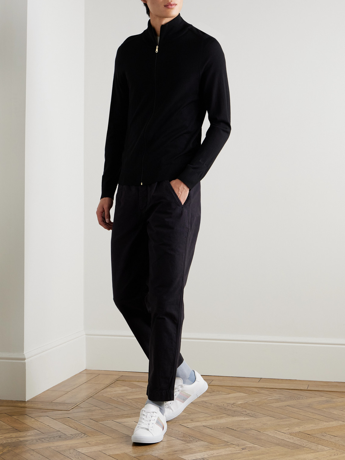 Shop Paul Smith Merino Wool Zip-through Sweater In Black