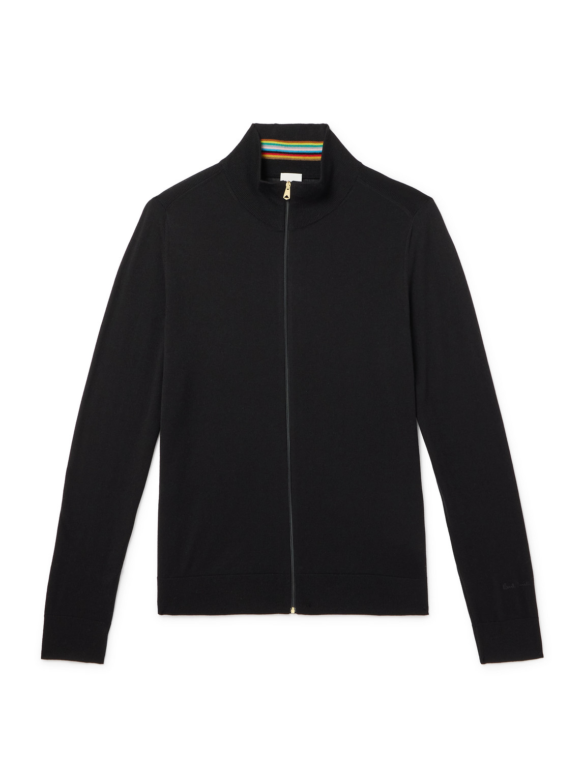 Shop Paul Smith Merino Wool Zip-through Sweater In Black