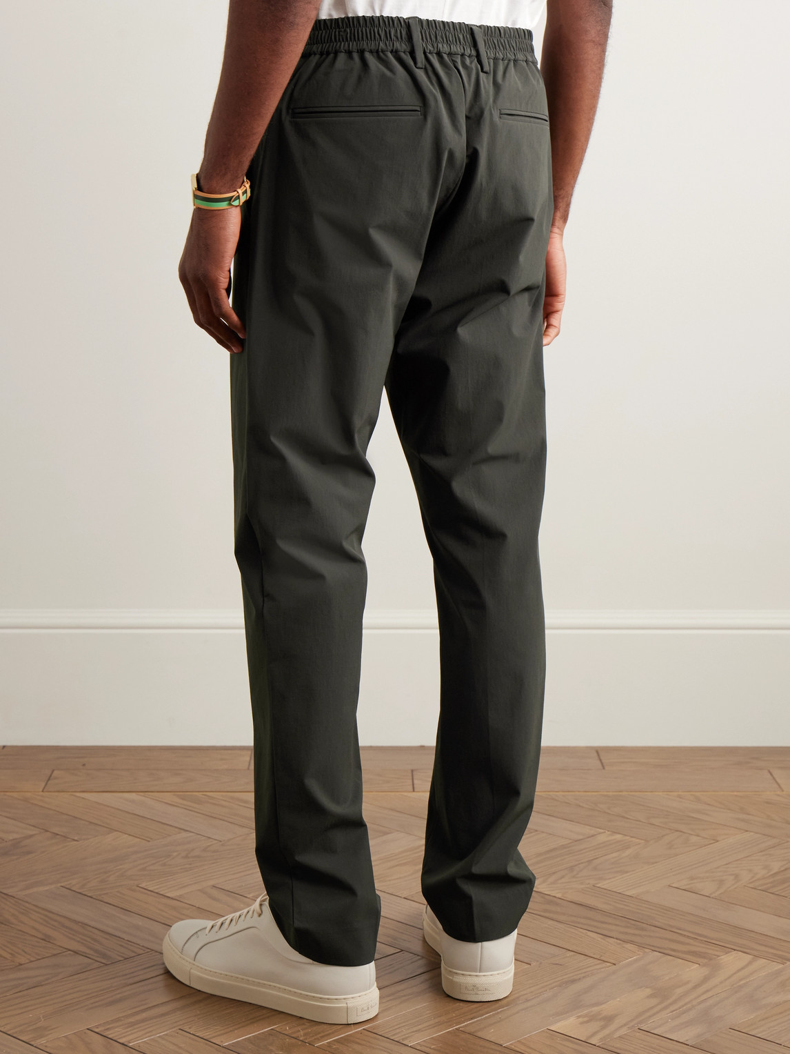 Shop Paul Smith Slim-fit Straight-leg Pleated Stretch Recycled-nylon Trousers In Brown
