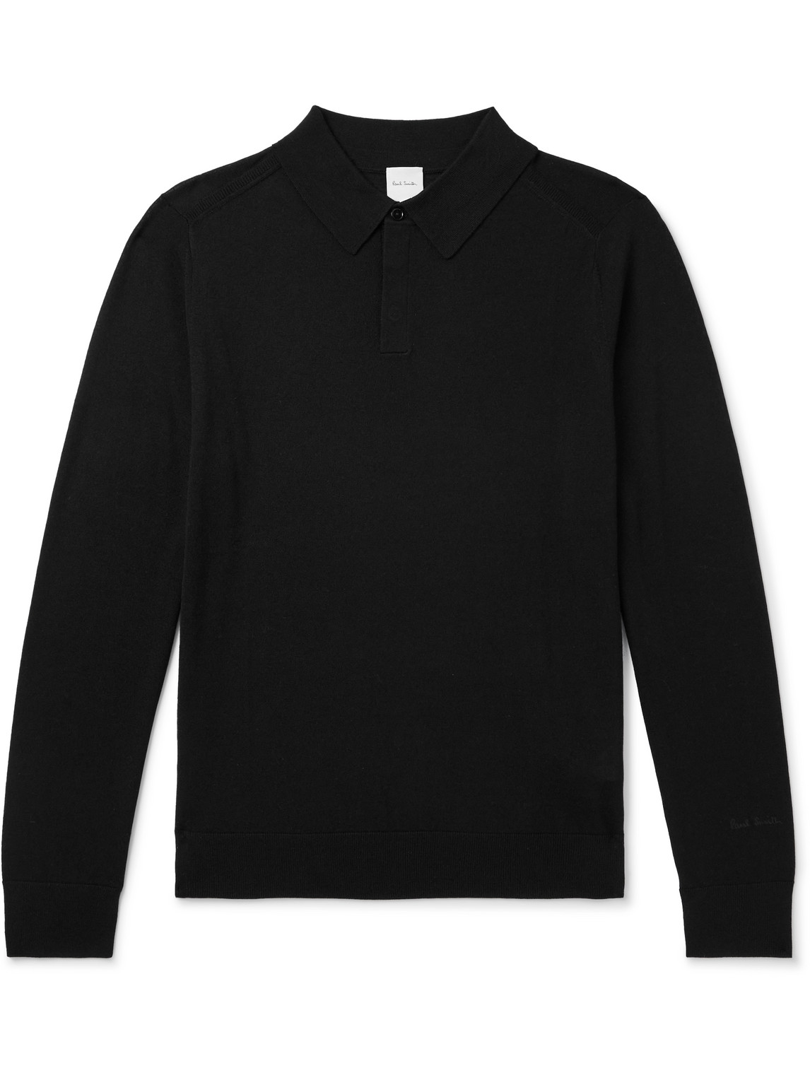 Paul Smith Logo-embroidered Wool Polo Shirt In Black