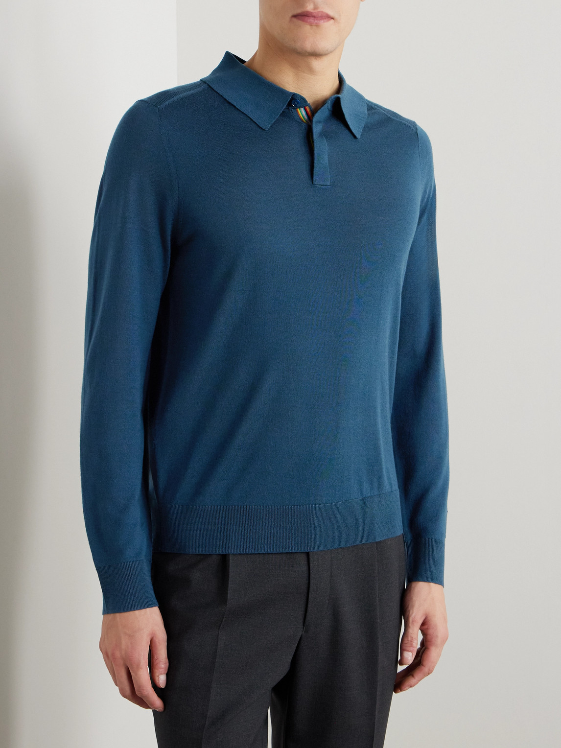 PAUL SMITH LOGO-EMBROIDERED WOOL POLO SHIRT
