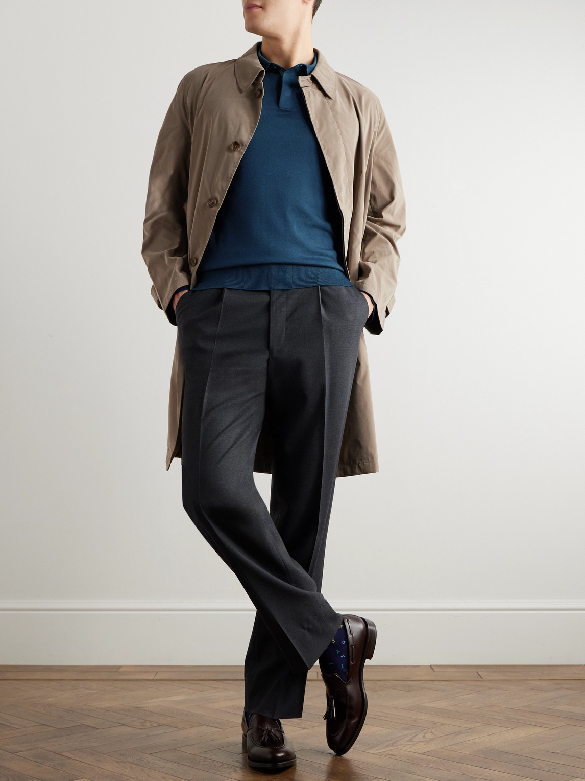 PAUL SMITH LOGO-EMBROIDERED WOOL POLO SHIRT