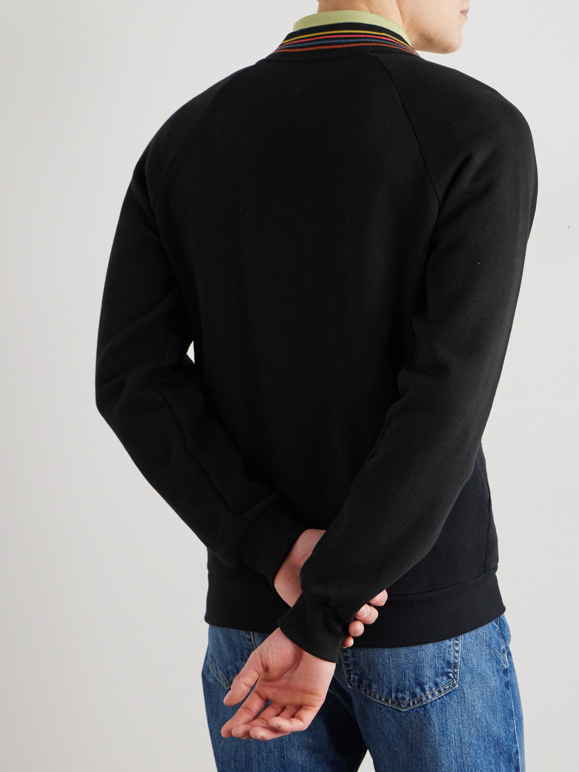 Shop Paul Smith Striped Cotton-jersey Zip-up Sweatshirt In Black