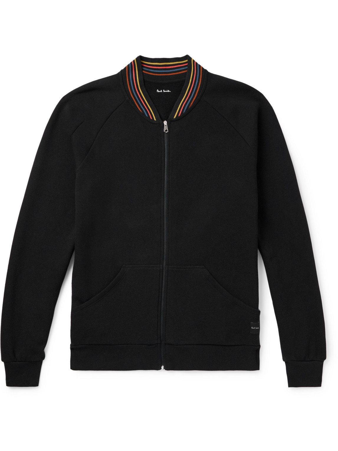 Shop Paul Smith Striped Cotton-jersey Zip-up Sweatshirt In Black