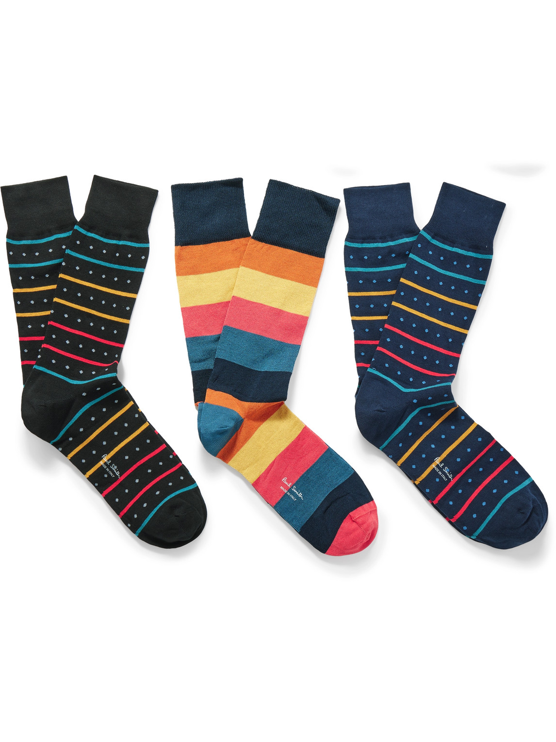 Paul Smith Three-pack Striped Ribbed Stretch Cotton-blend Socks In Multi