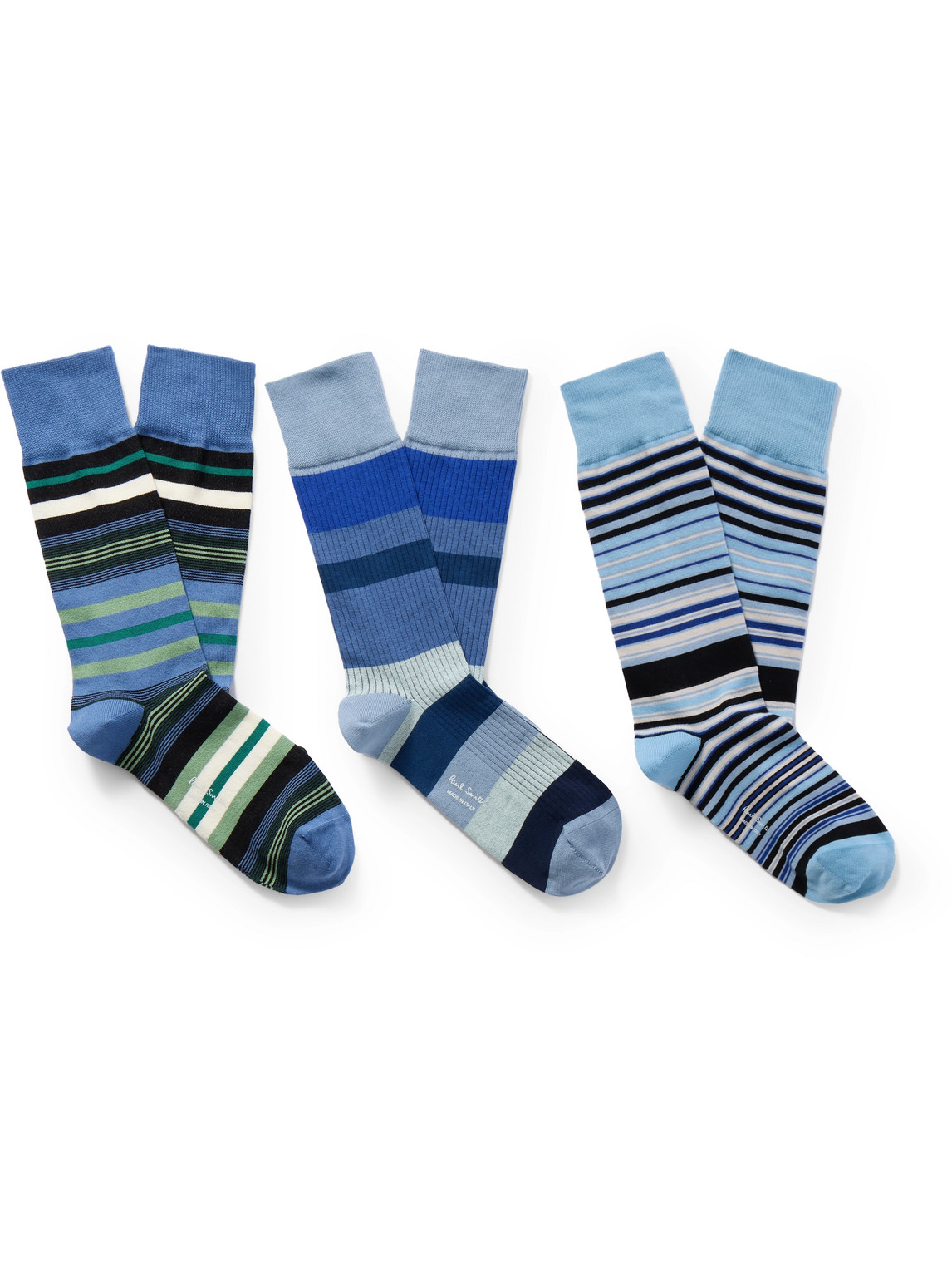 Paul Smith Three-pack Striped Cotton-blend Socks In Blue