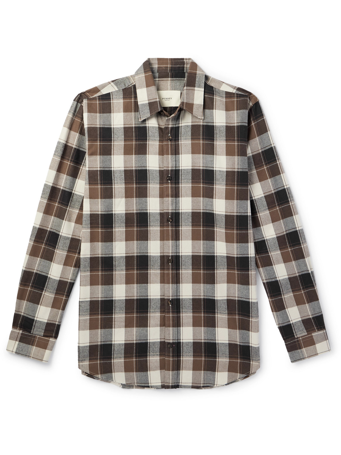 Purdey Checked Cotton-flannel Shirt In Brown
