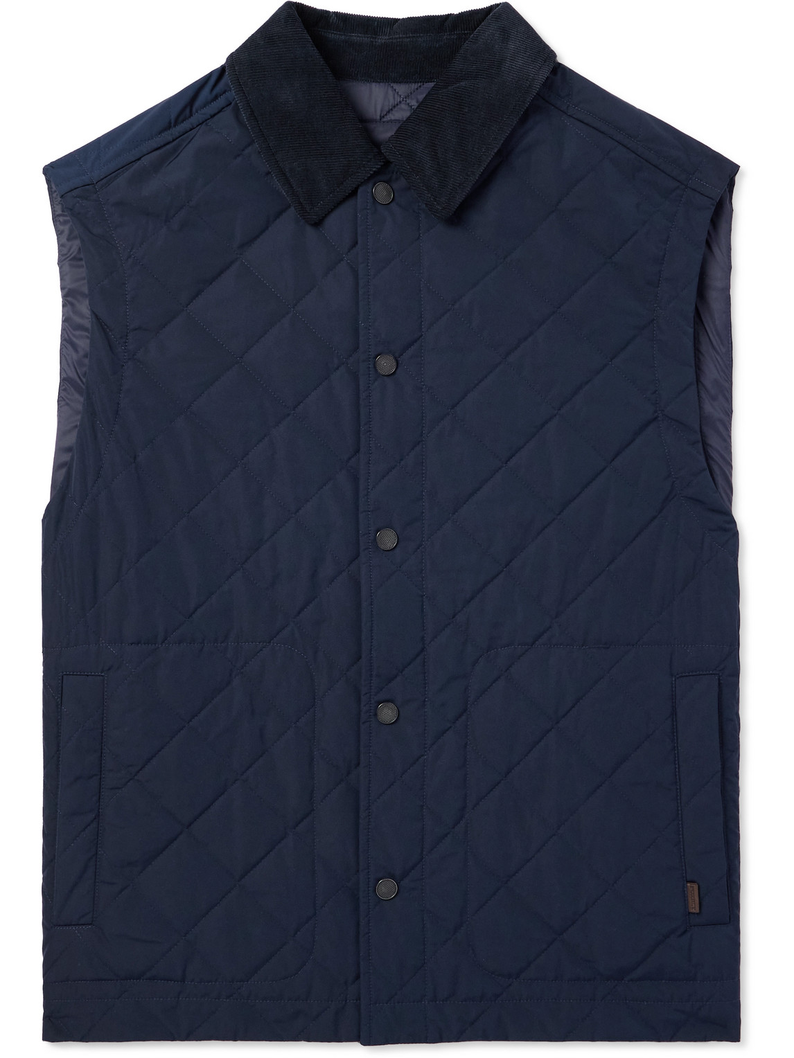 Purdey Corduroy-trimmed Quilted Shell Down Gilet In Blue
