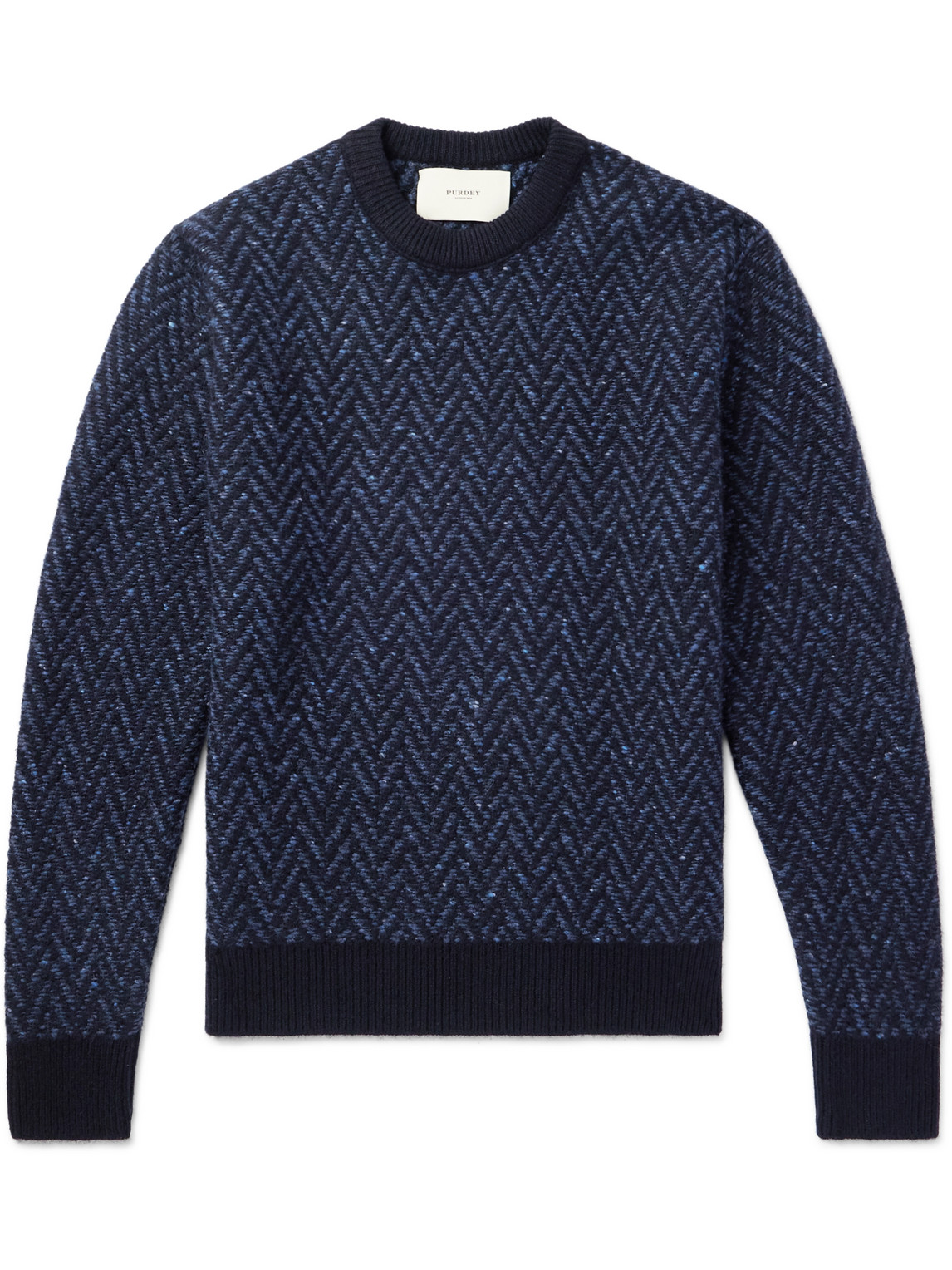Purdey Hertford Herringbone Cashmere Jumper In Blue
