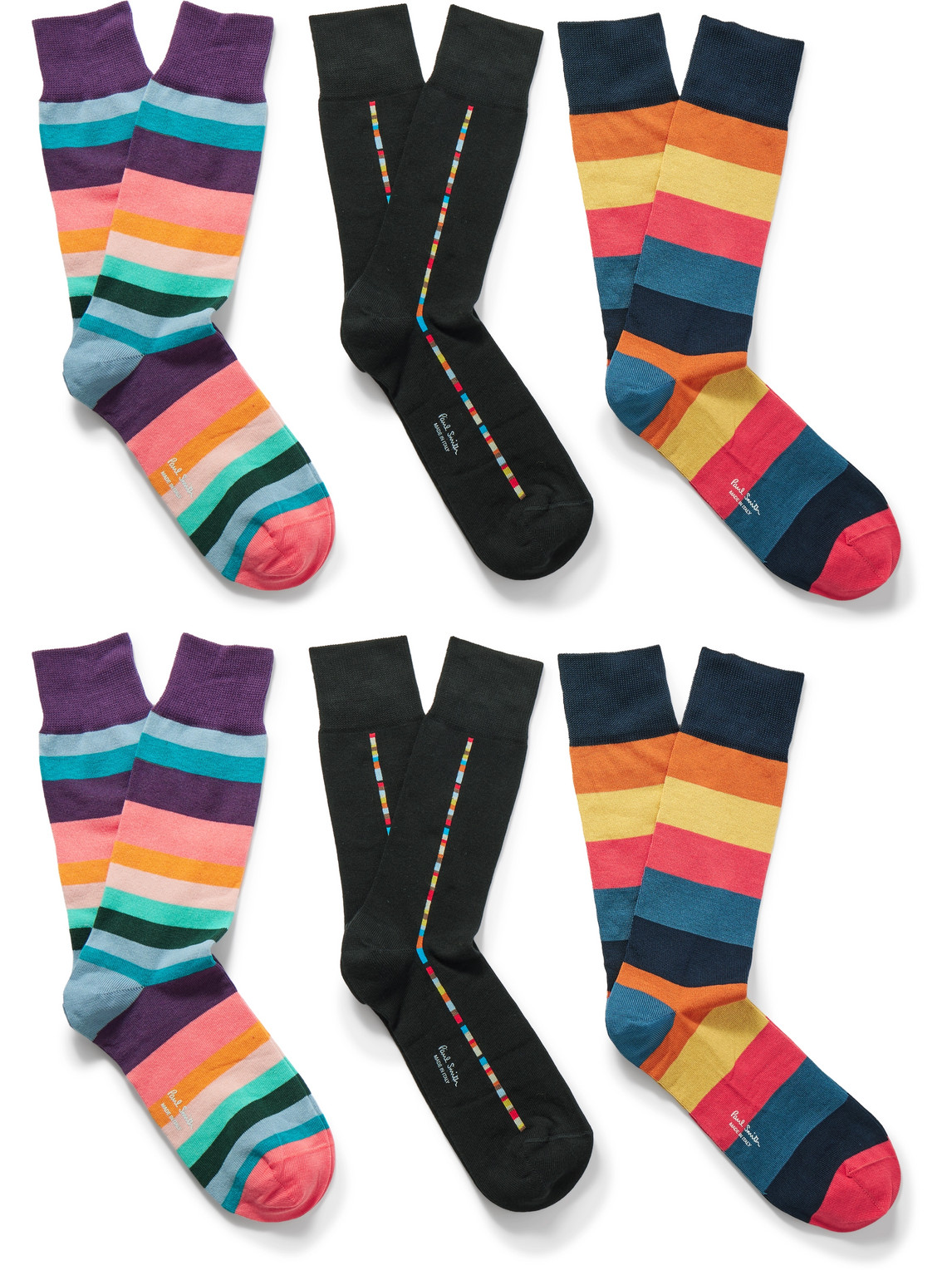 Paul Smith Six-pack Striped Ribbed Stretch Cotton-blend Socks In Multi