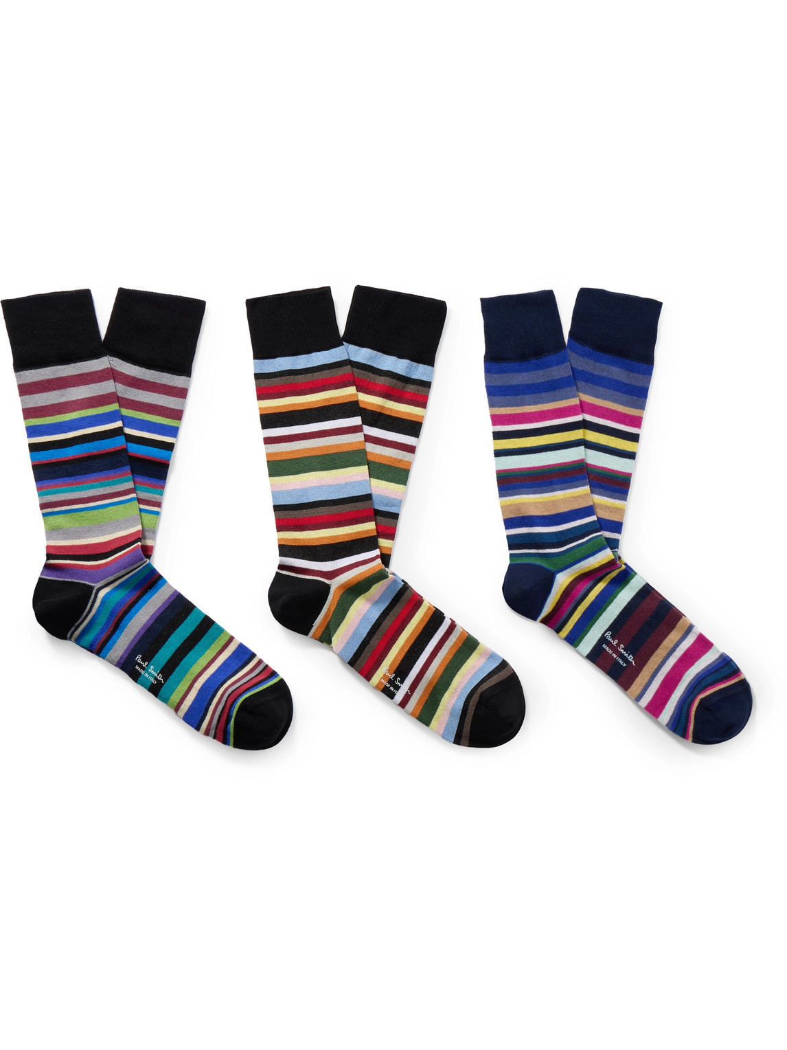 Paul Smith Three-pack Striped Cotton-blend Socks In Multi