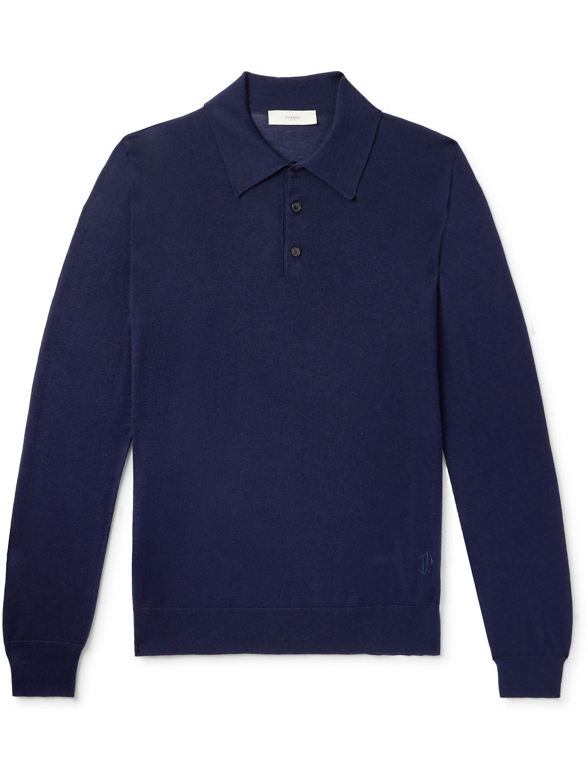 Purdey Logo-embroidered Merino Wool Polo Shirt In Blue