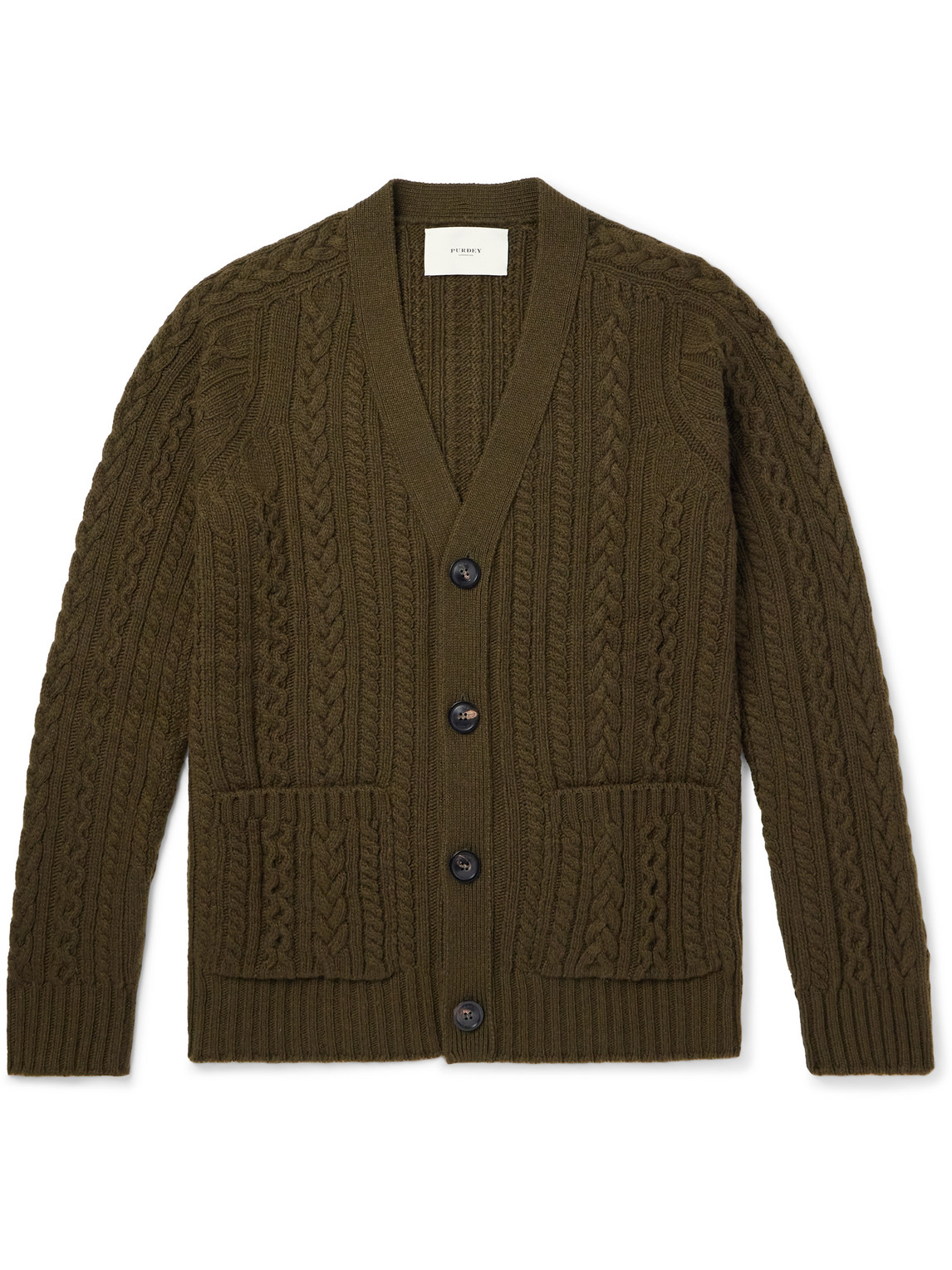 Purdey Cable-knit Cashmere Cardigan In Green