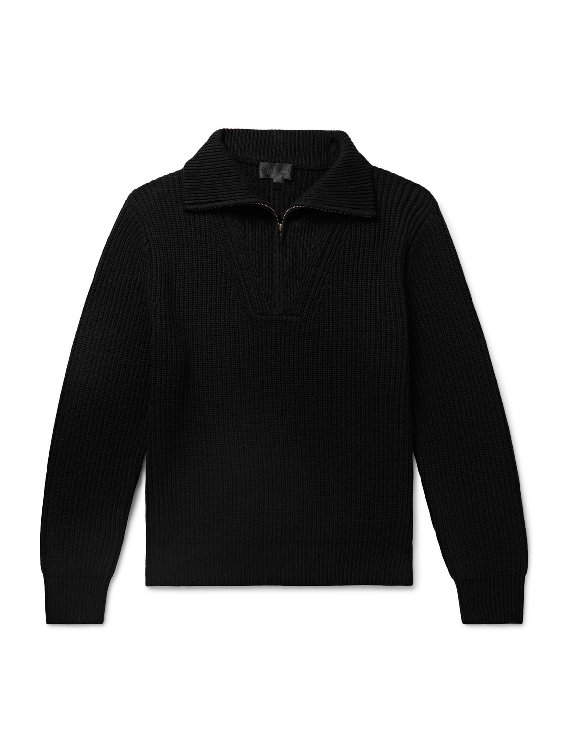 Nili Lotan Heston Ribbed Cashmere Half-zip Jumper In Black