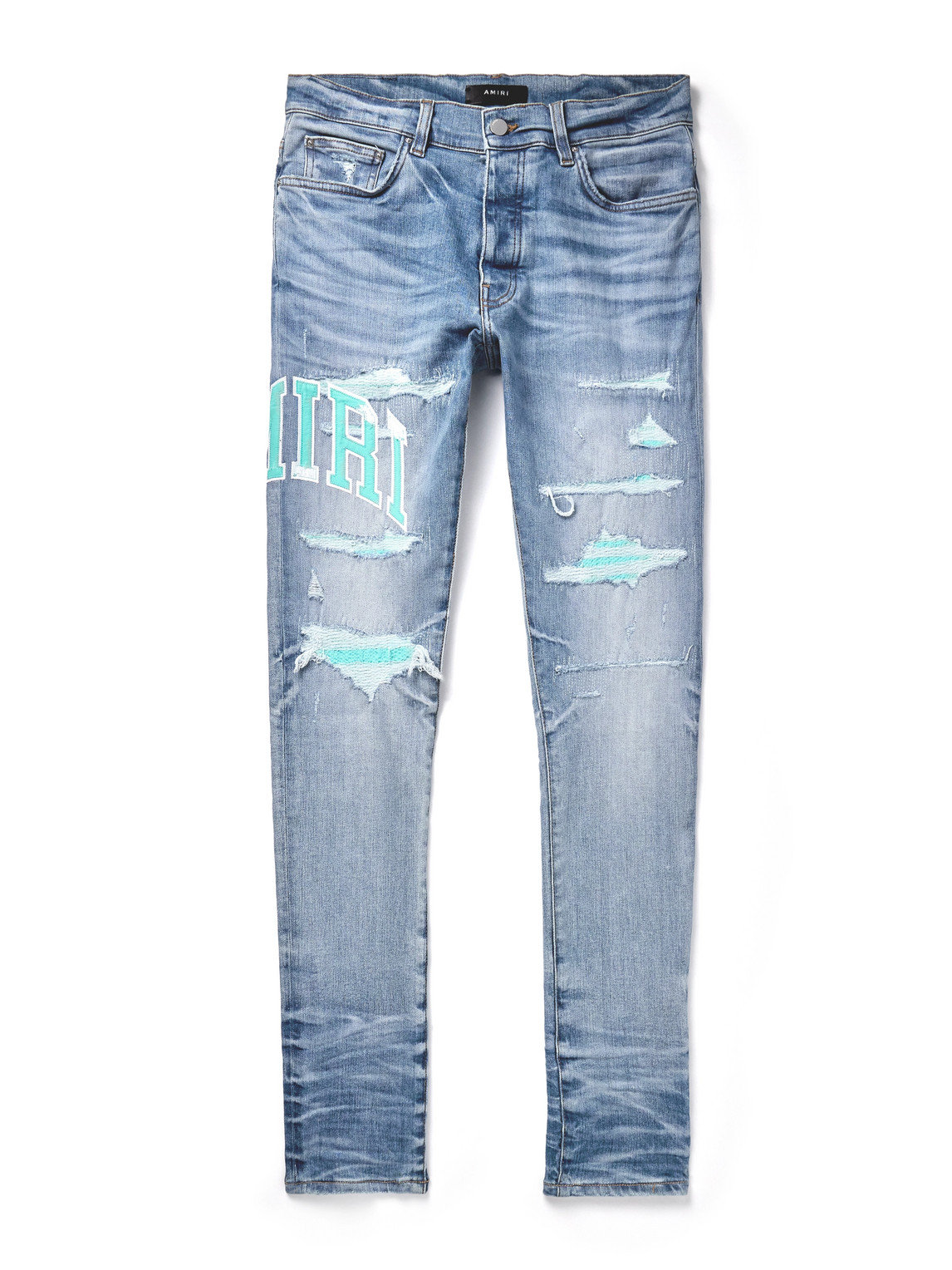 AMIRI - Skinny-Fit Logo-Appliquéd Distressed Embroidered Jeans - Men - Blue - UK/US 34