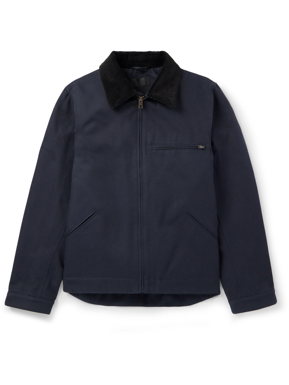 Nili Lotan Caspian Corduroy-trimmed Cotton-canvas Jacket In Blue
