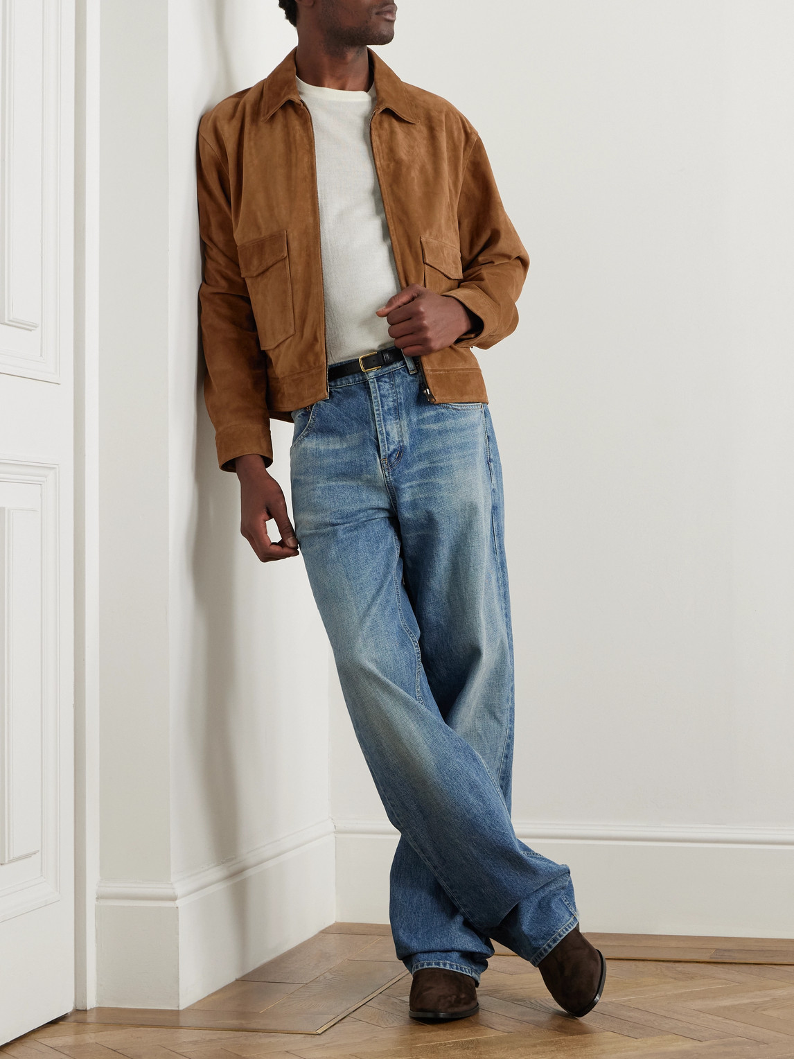 Nili Lotan Majorca Suede Trucker Jacket In Brown