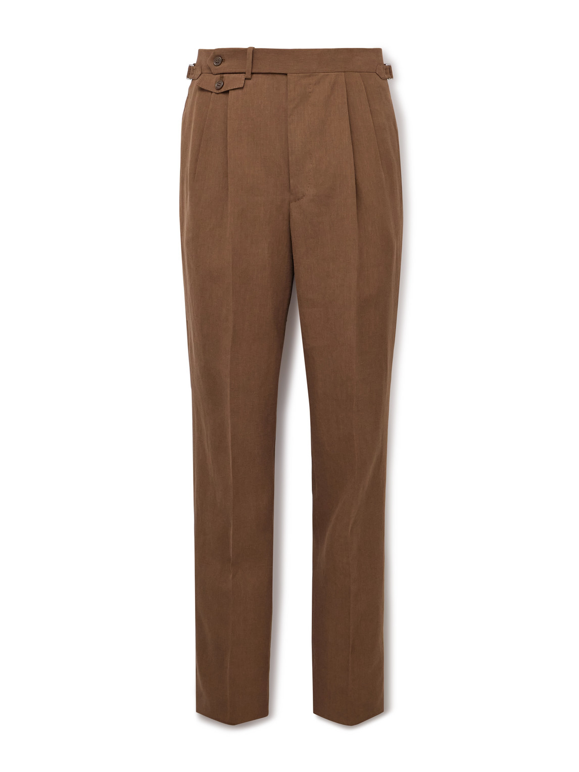 Dunhill Straight-leg Pleated Linen Suit Trousers In Brown