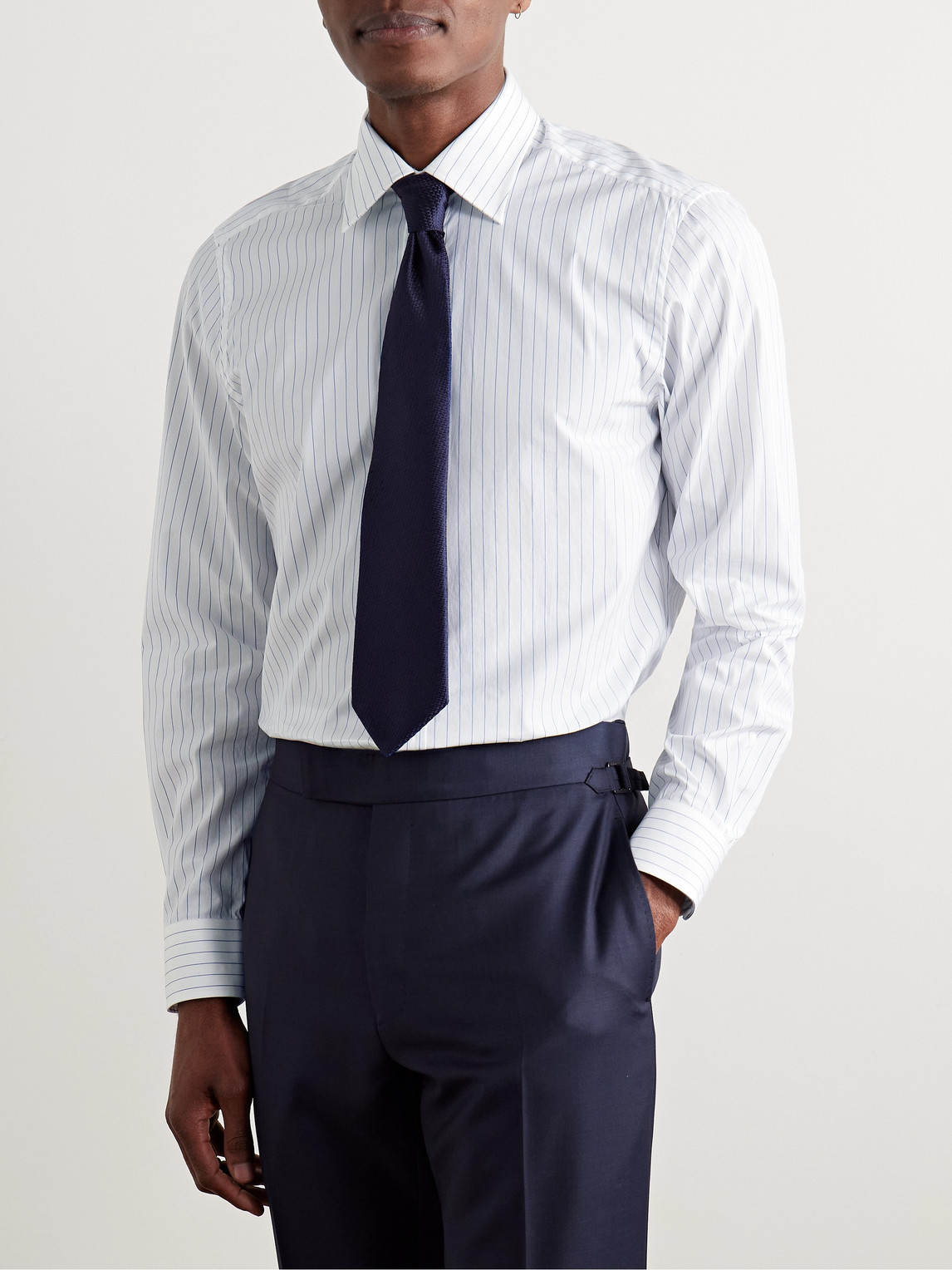 DUNHILL STRIPED COTTON-POPLIN SHIRT 