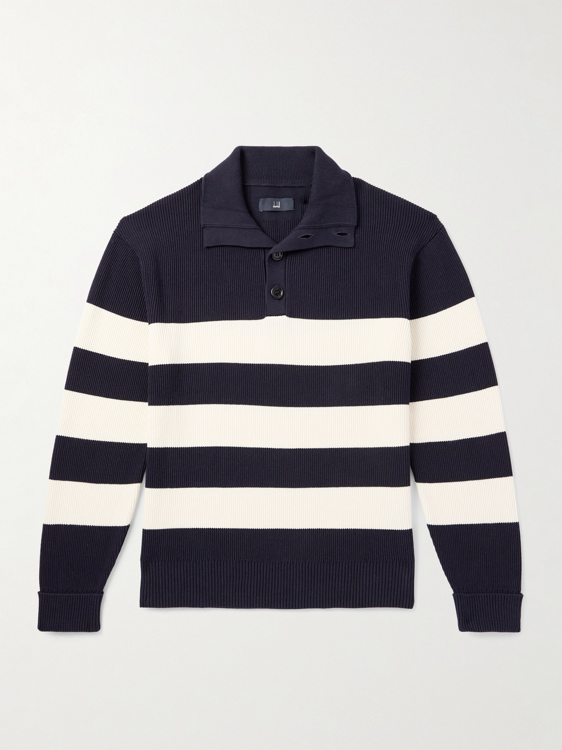 dunhill triped Ribbed Cotton Half-Placket weater - Men