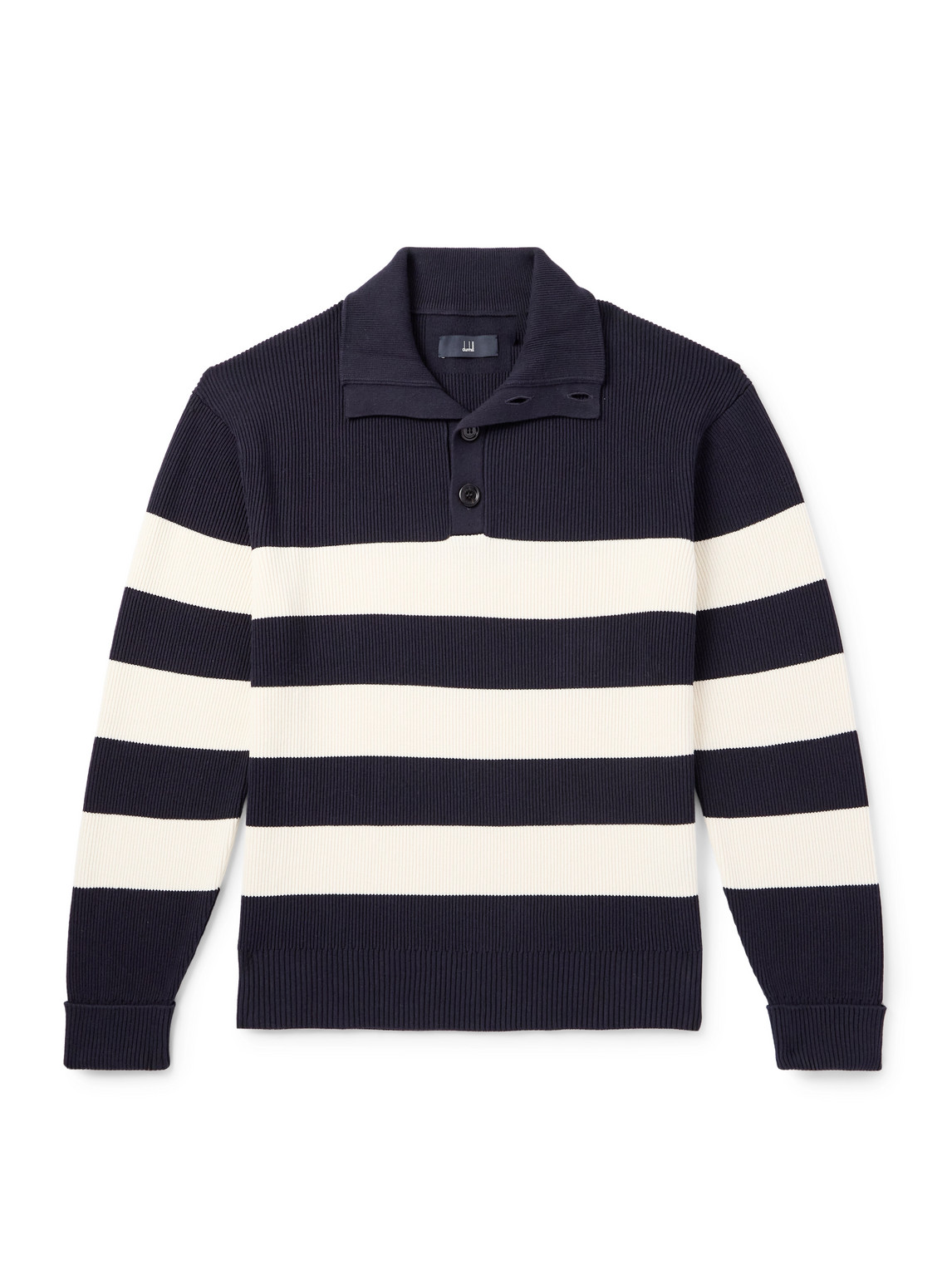 Striped Ribbed Cotton Half-Placket Sweater