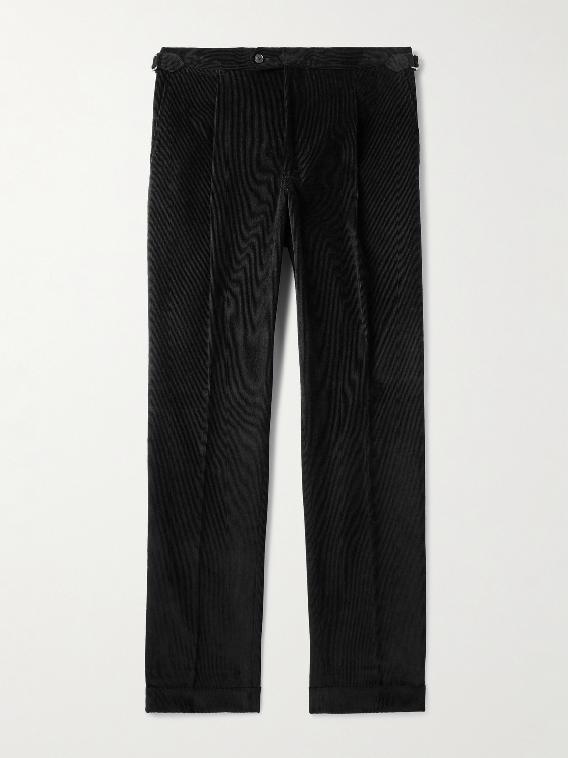 Saman Amel Slim-fit Pleated Cotton-corduroy Trousers In Black