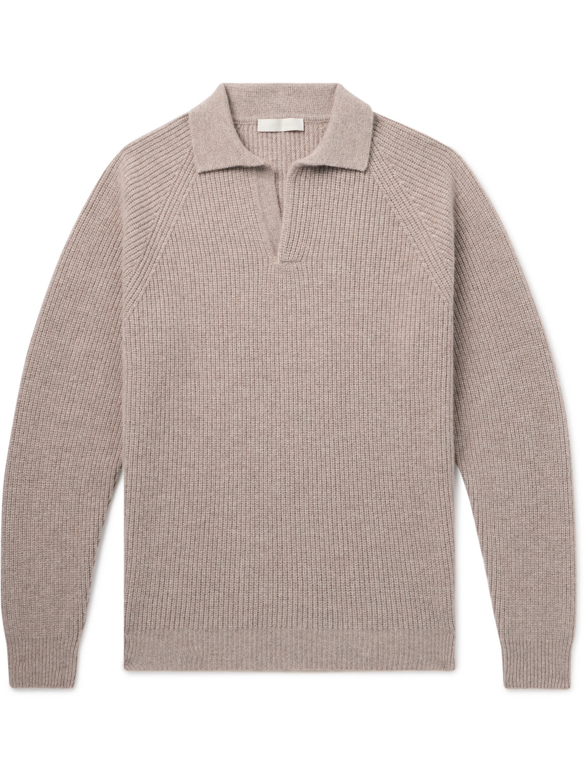 Saman Amel Slim-fit Ribbed Cashmere Polo Shirt In Neutrals