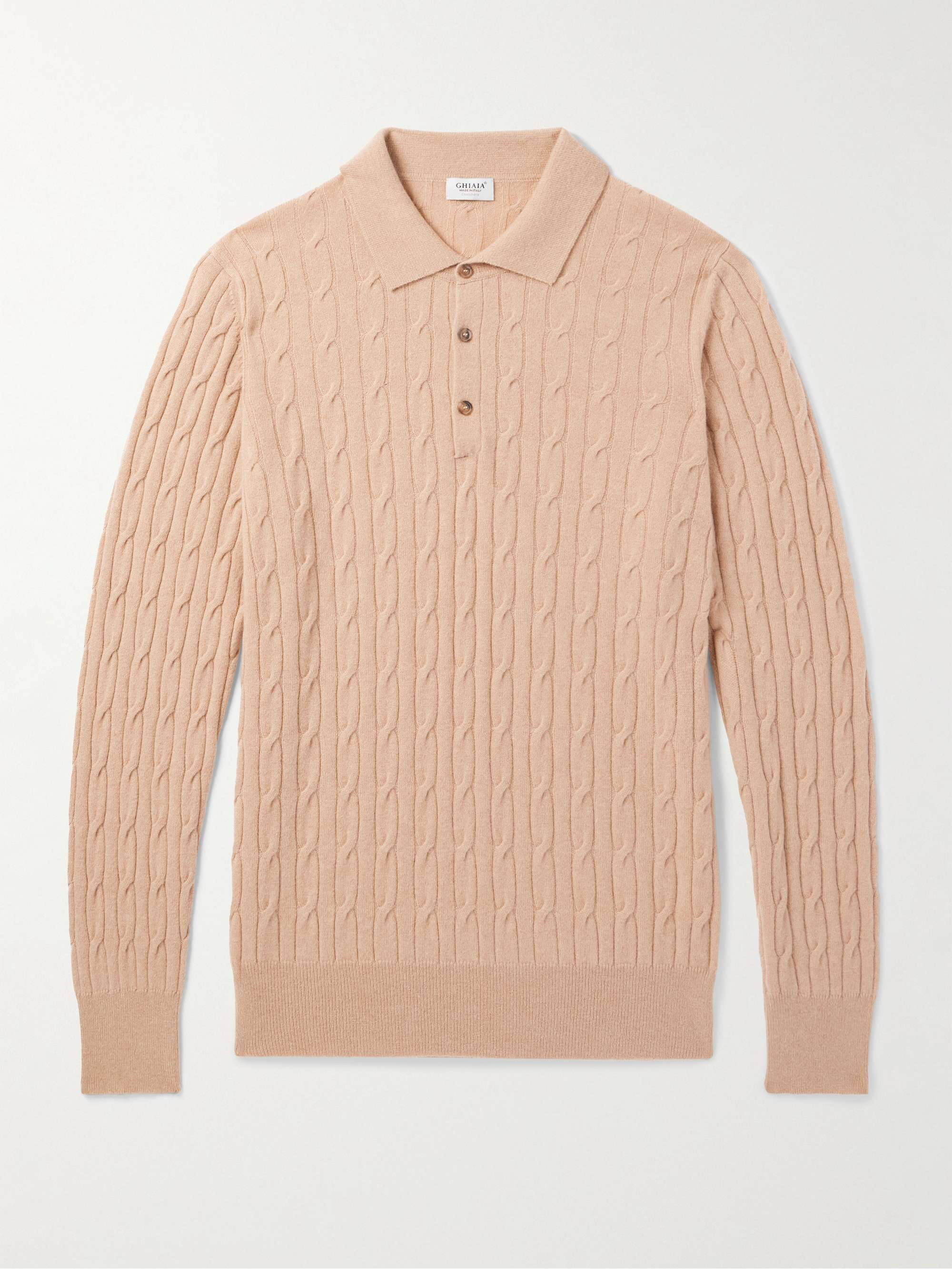 GHIAIA CASHMERE Cable-Knit Cashmere Polo Shirt for Men | MR