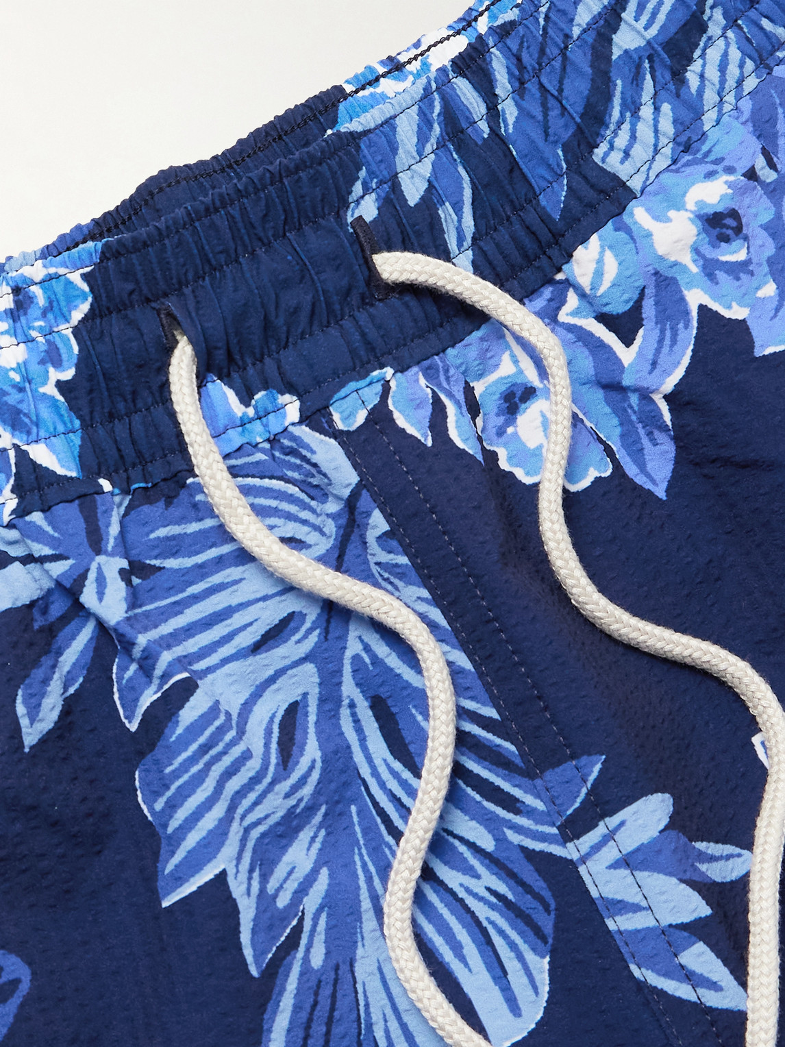 Polo Ralph Lauren Traveler Straight-leg Mid-length Floral-print Seersucker Swim Shorts In Blue