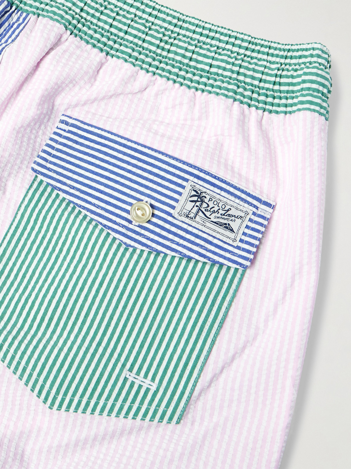 Polo Ralph Lauren Straight-leg Mid-length Logo-embroidered Striped Cotton-blend Seersucker Swim Shorts In Blue