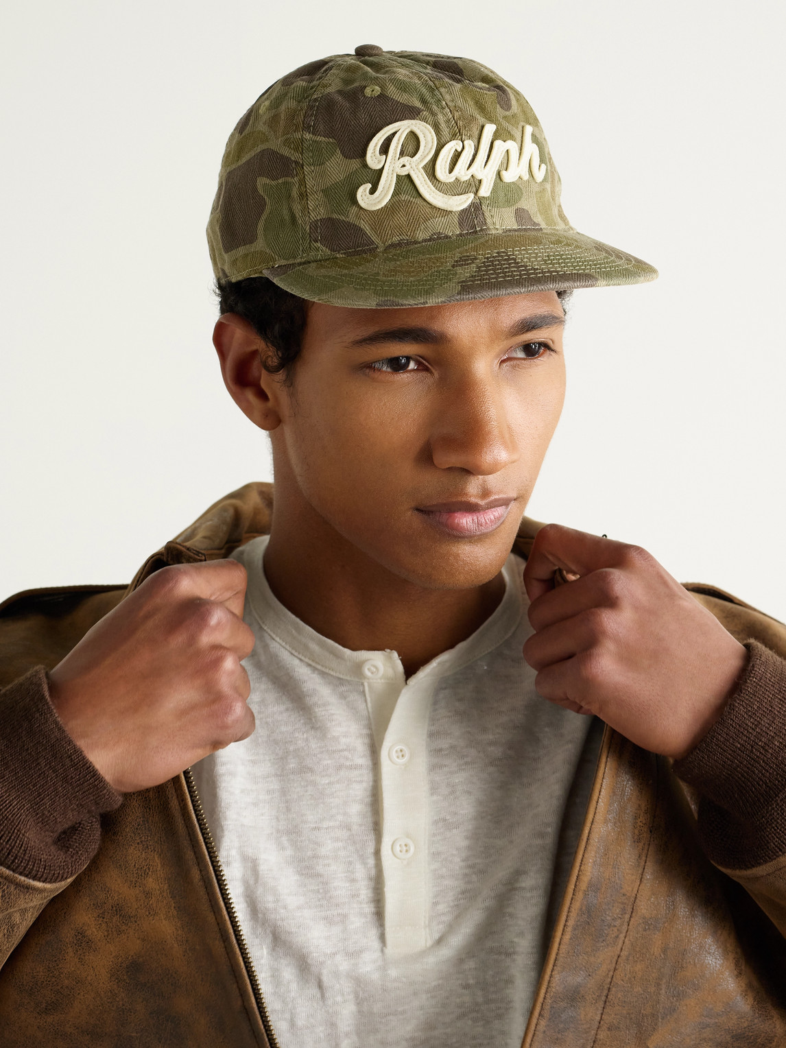 POLO RALPH LAUREN LOGO-APPLIQUÉD CAMOUFLAGE-PRINT HERRINGBONE COTTON BASEBALL CAP
