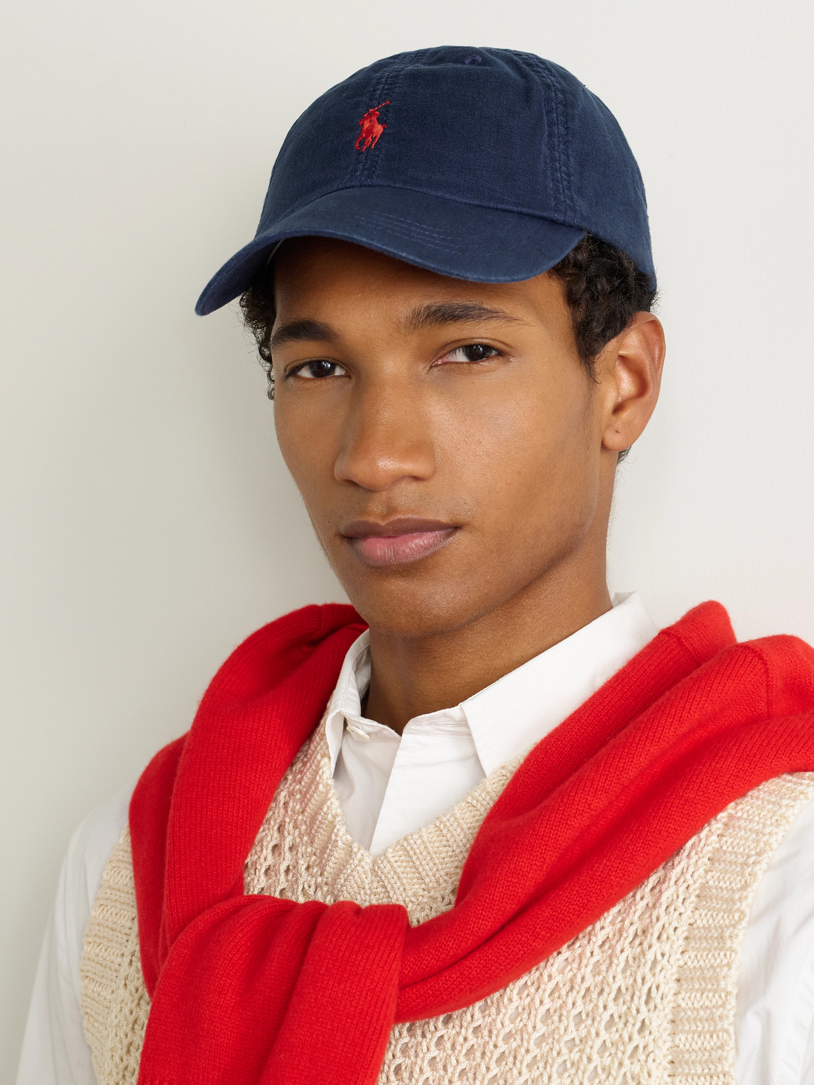 Polo Ralph Lauren Leather-trimmed Logo-embroidered Linen Baseball Cap In Blue