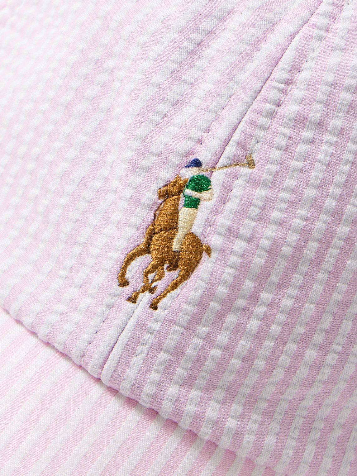 Polo Ralph Lauren Logo-embroidered Striped Cotton-blend Seersucker Baseball Cap In Pink