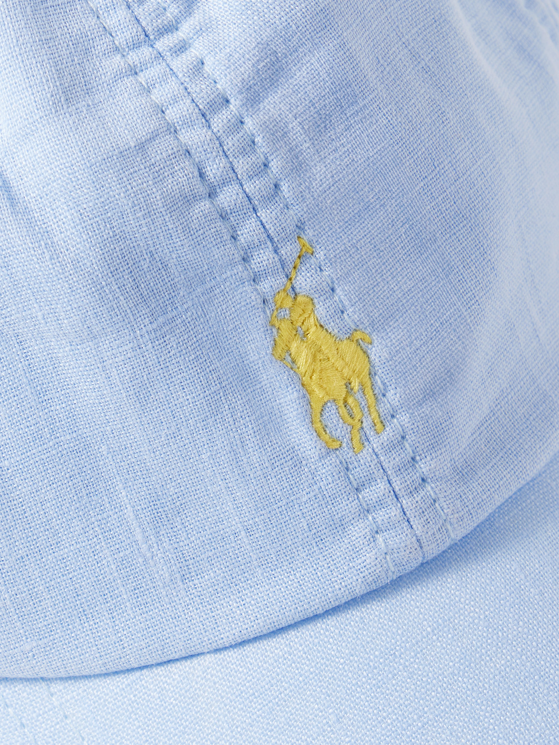 Shop Polo Ralph Lauren Leather-trimmed Logo-embroidered Linen Baseball Cap In Blue