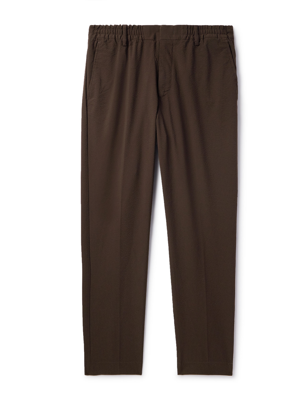 Nn07 Billie 1924 Slim-fit Tapered Seersucker Trousers In Brown