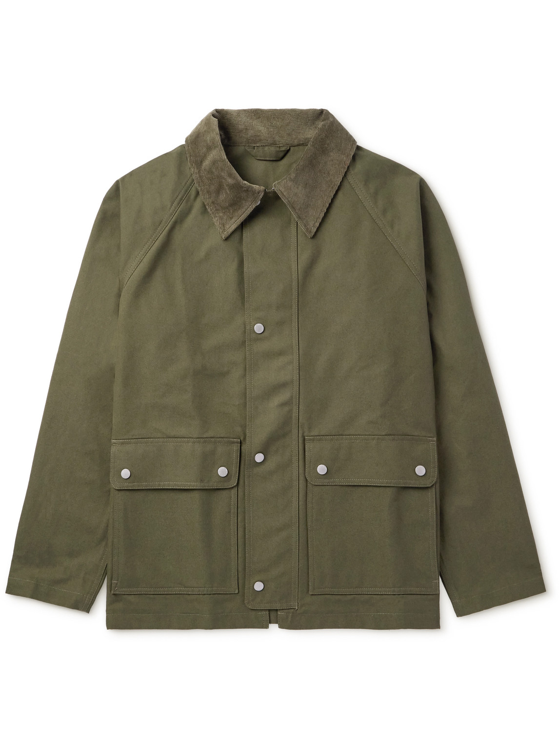 Nn07 Glenn Corduroy-trimmed Waxed Organic Cotton Jacket In Green