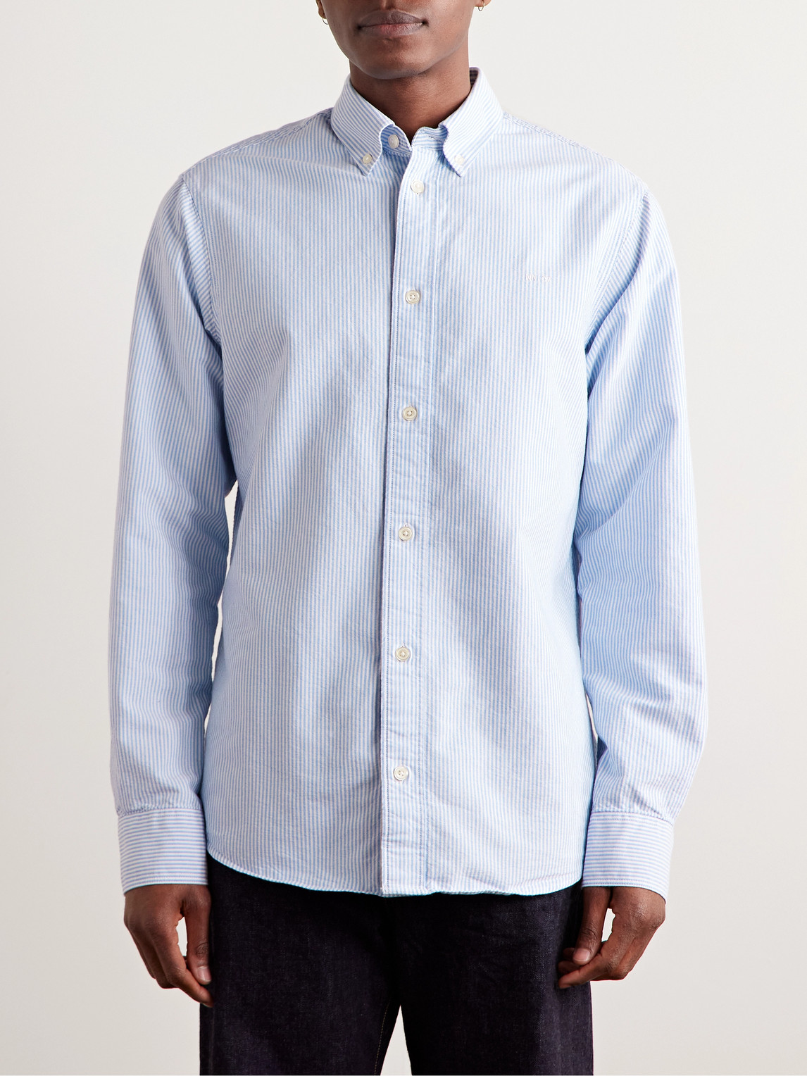 Colby 5910 Button-Down Collar Logo-Embroidered Striped Organic Cotton Shirt