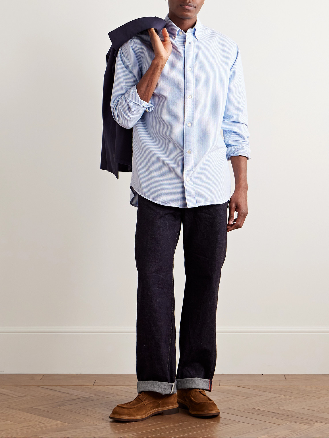 Colby 5910 Button-Down Collar Logo-Embroidered Striped Organic Cotton Shirt