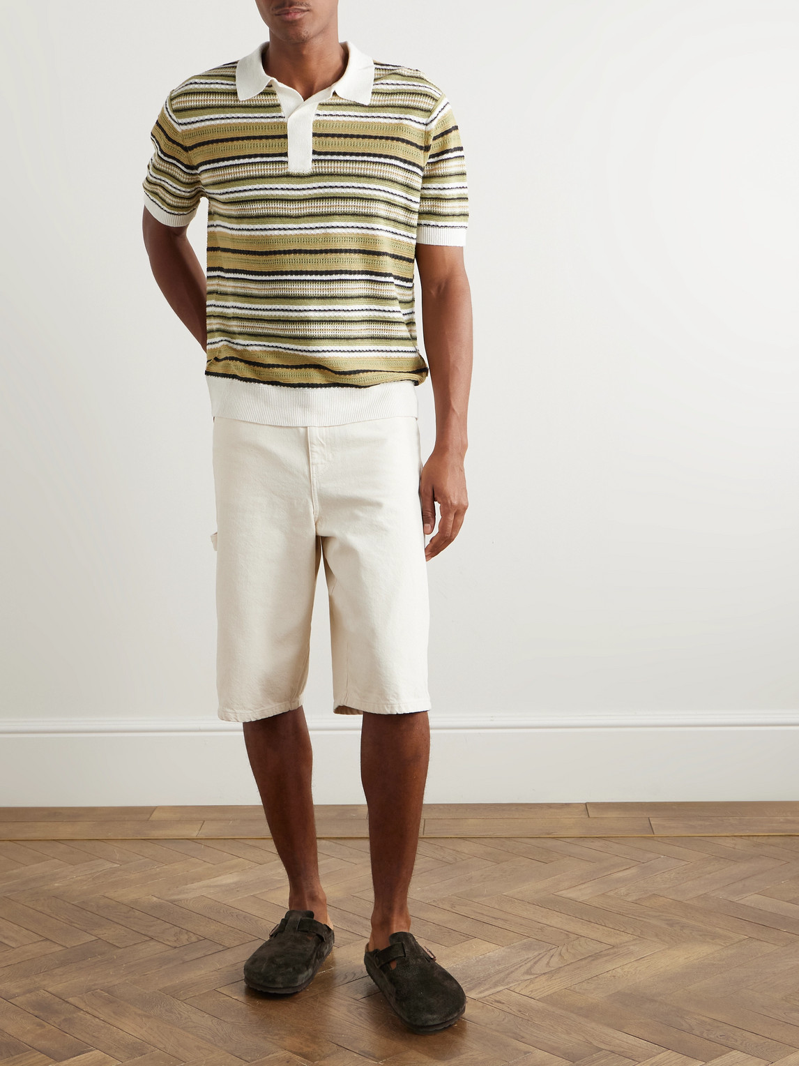 NN07 NOAM 6689 STRIPED LINEN POLO SHIRT
