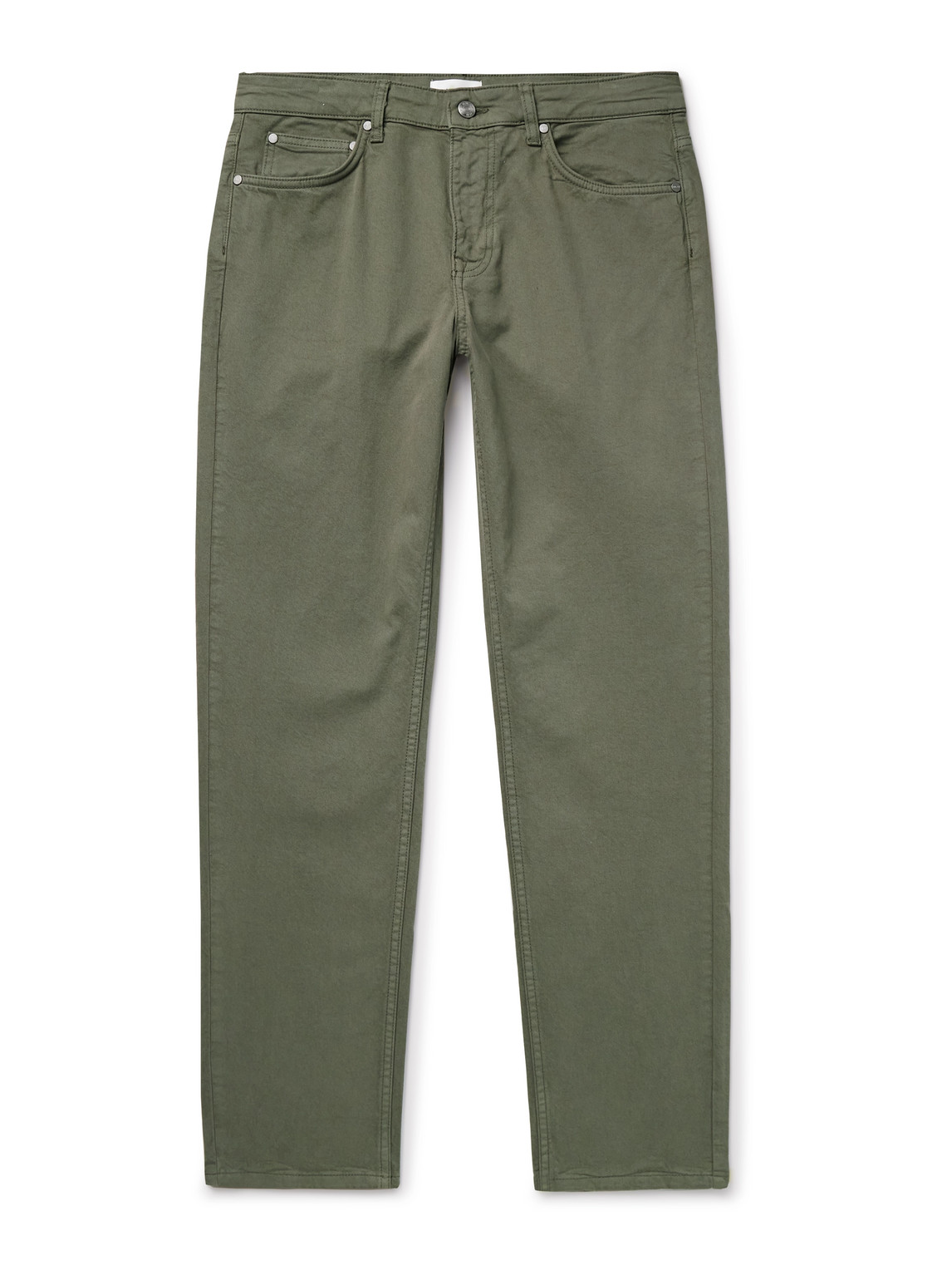 Nn07 Tony 1923 Slim-fit Garment-dyed Organic Cotton-blend Twill Trousers In Green