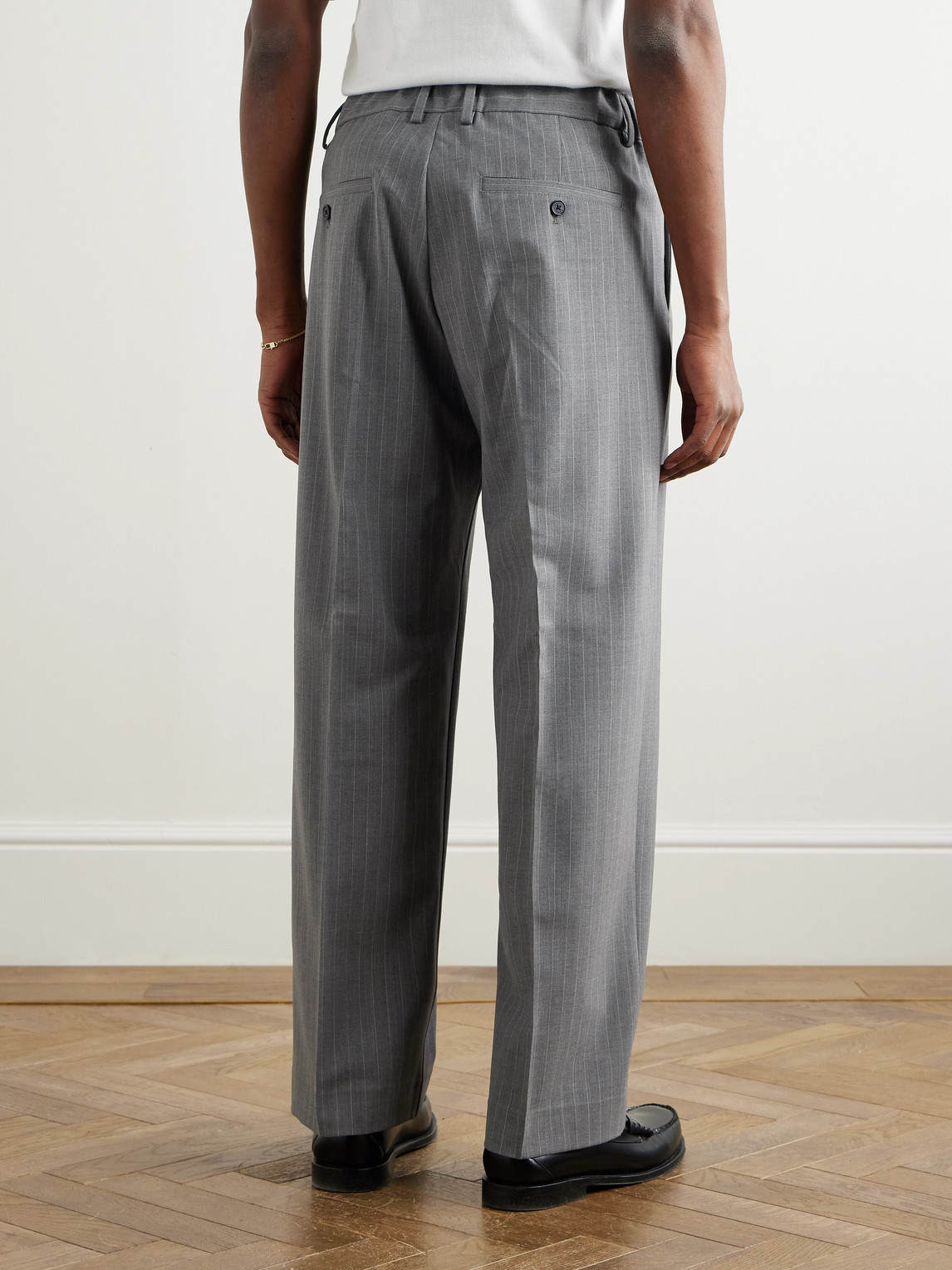 Shop Nn07 Kay 1088 Tapered Pleated Pinstriped Recycled Woven Trousers In Gray