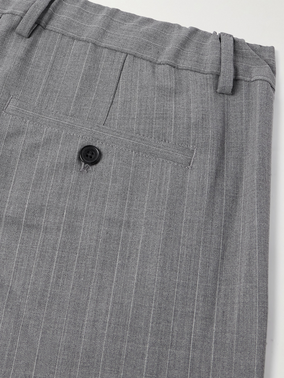 Shop Nn07 Kay 1088 Tapered Pleated Pinstriped Recycled Woven Trousers In Gray