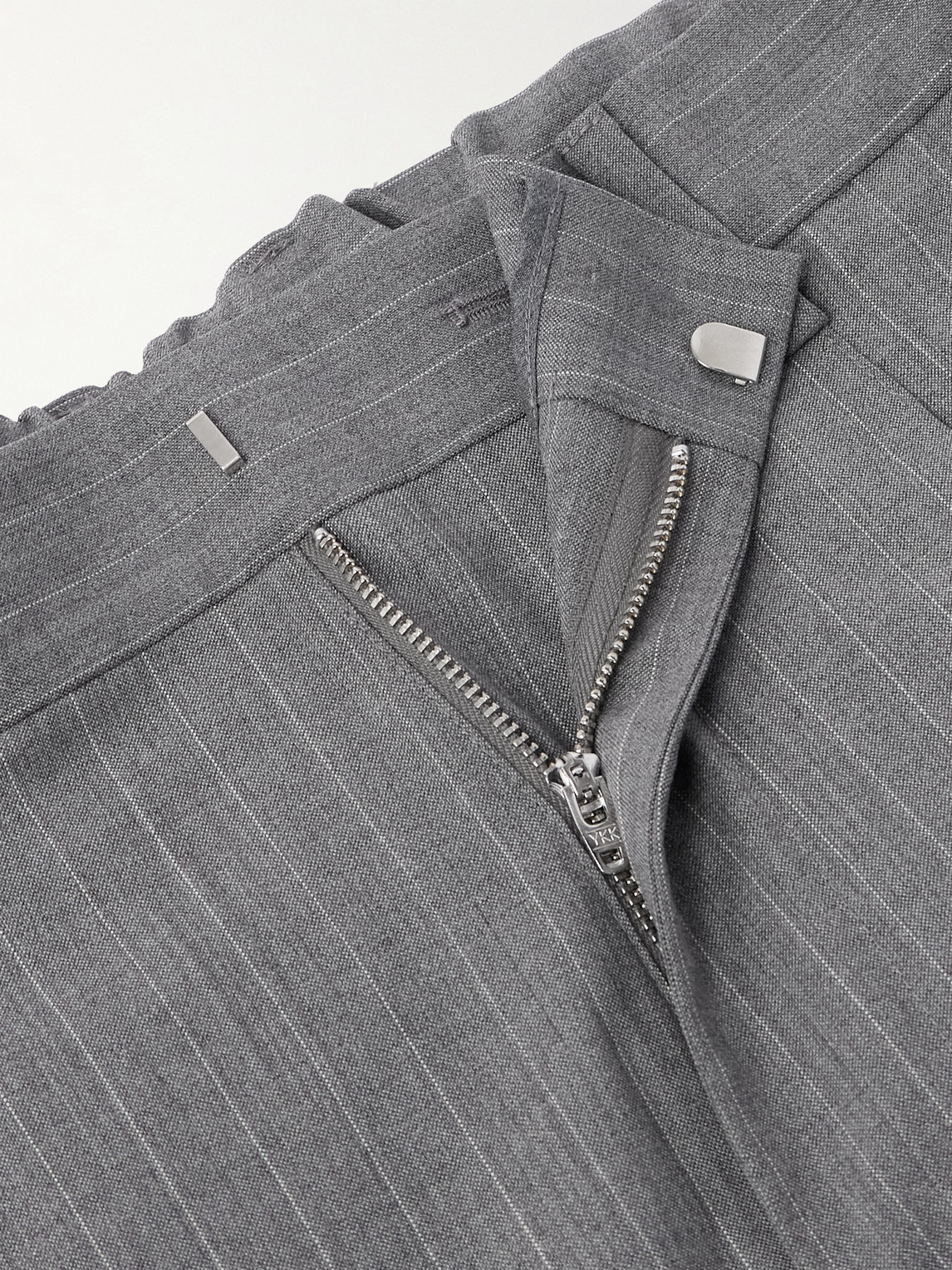 Shop Nn07 Kay 1088 Tapered Pleated Pinstriped Recycled Woven Trousers In Gray