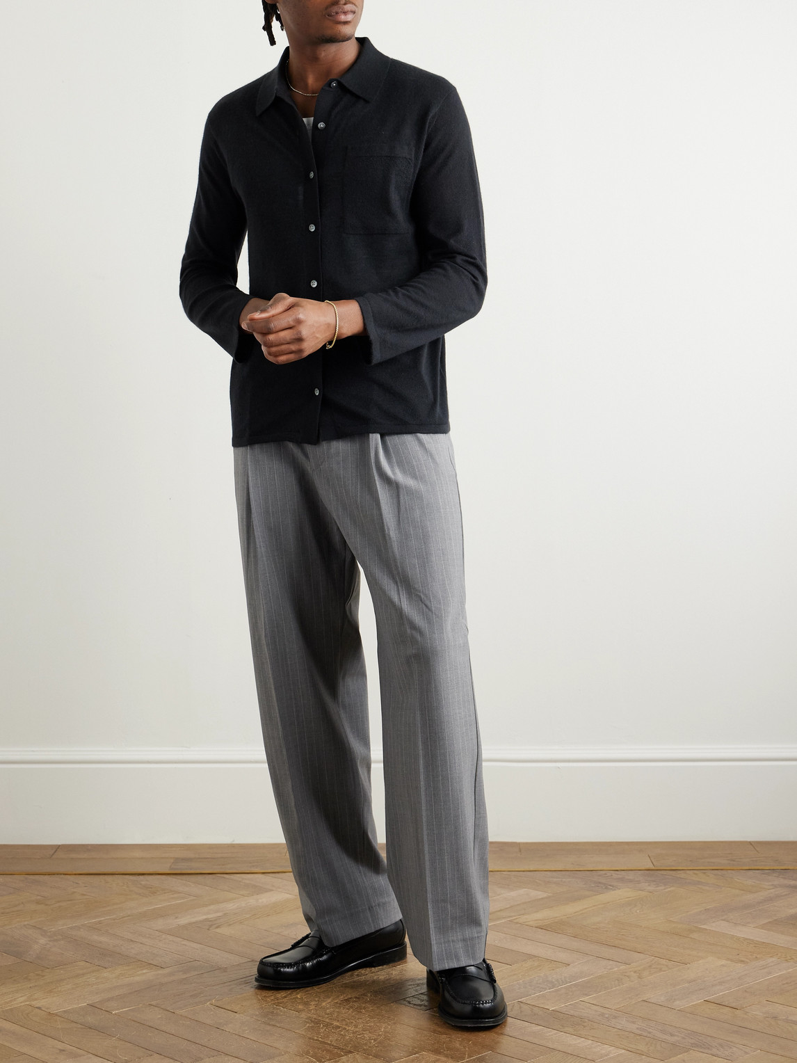 Shop Nn07 Kay 1088 Tapered Pleated Pinstriped Recycled Woven Trousers In Gray