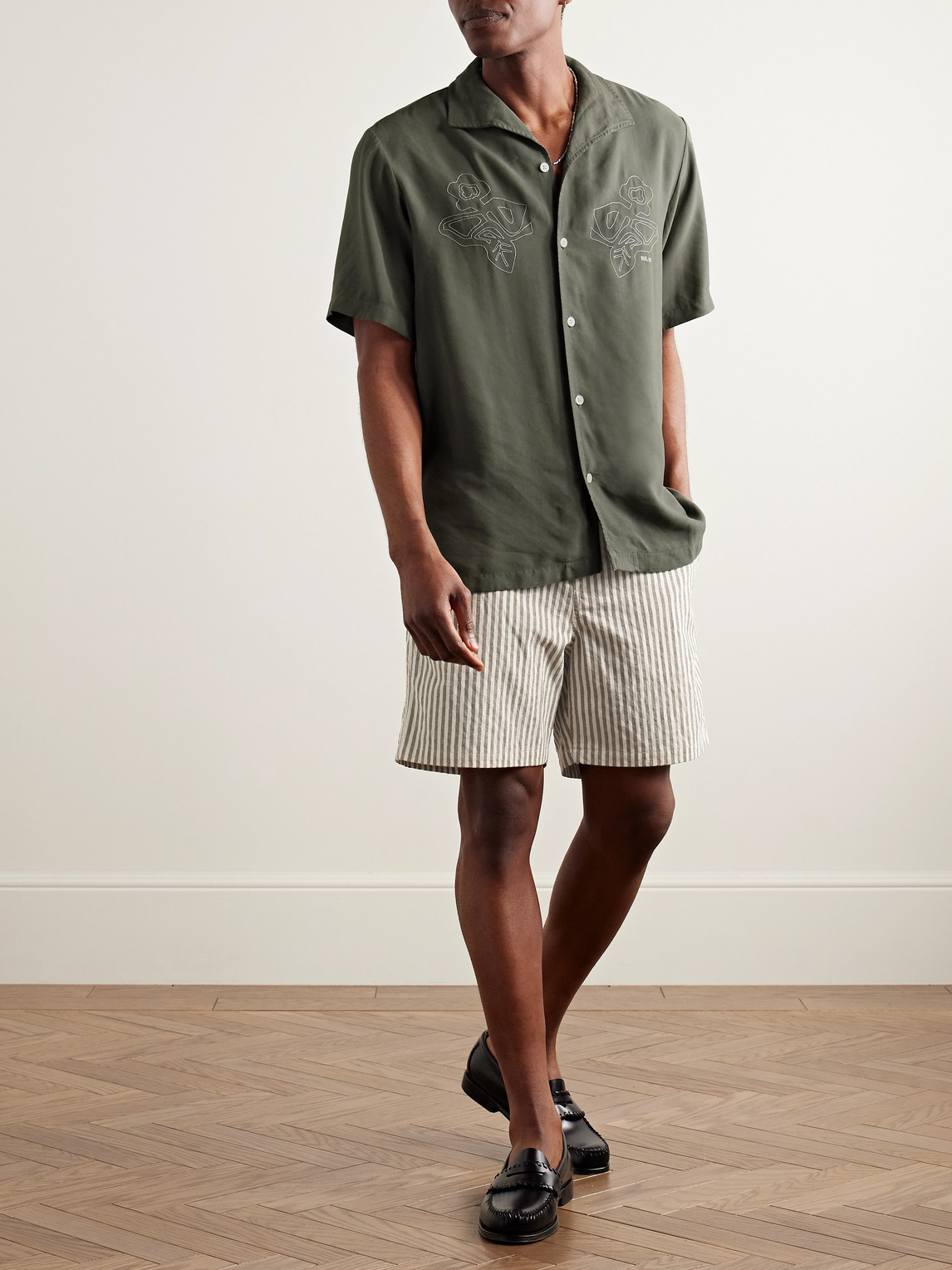 Nn07 Gregor Straight-leg Striped Cotton-blend Drawstring Shorts In Green