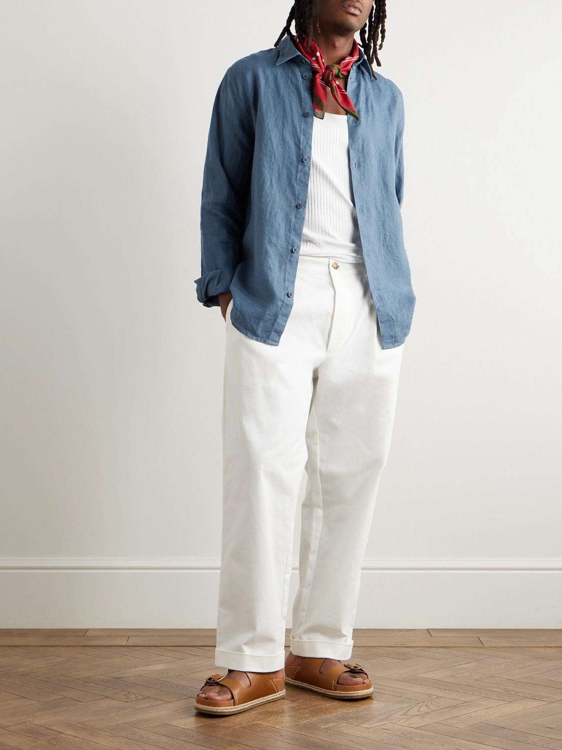 Nn07 Enzo 5708 Linen Shirt In Blue