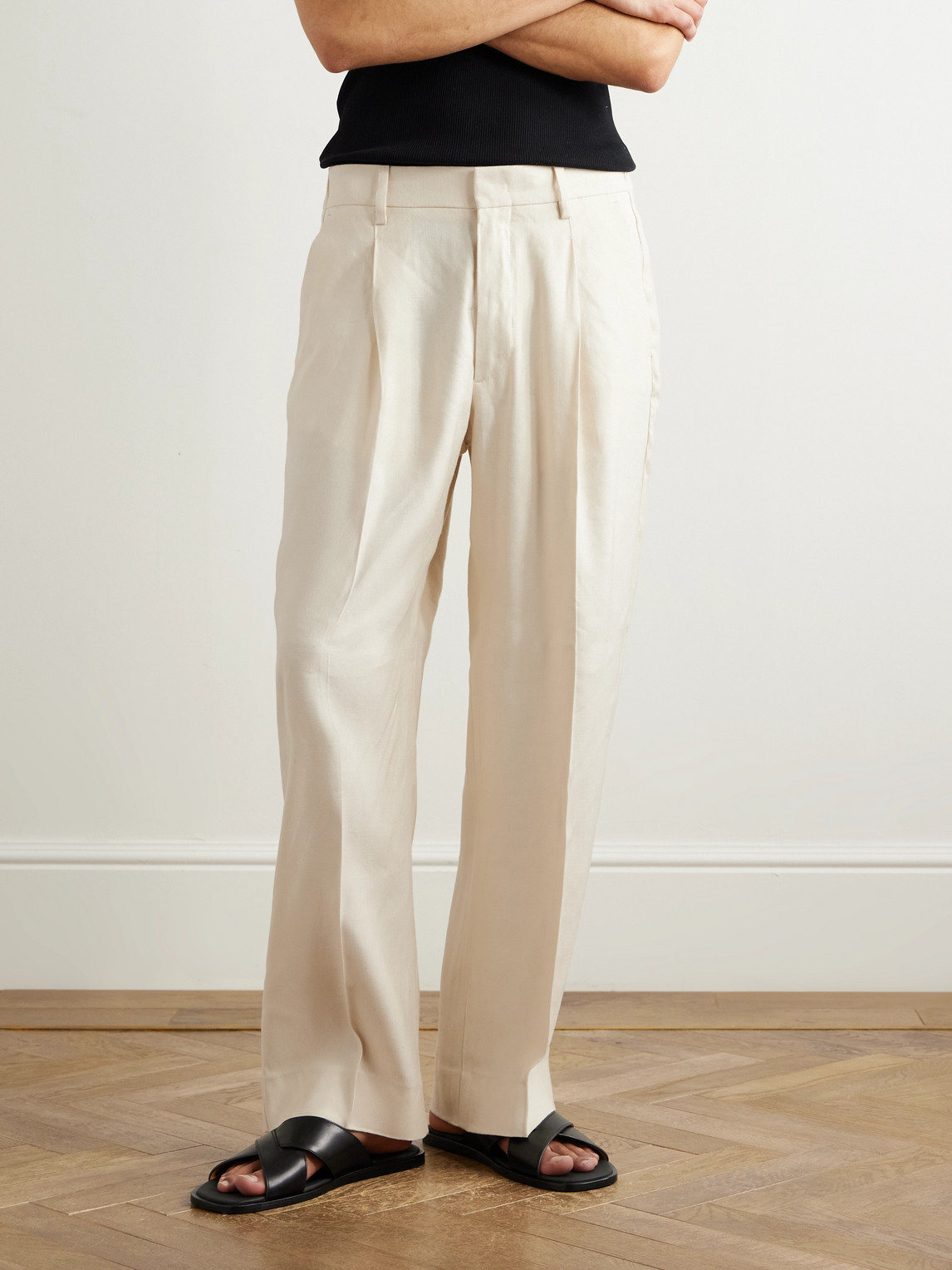 Nn07 Kay 1808 Straight-leg Lenzing™ Ecovero™ And Linen-blend Trousers In Neutrals